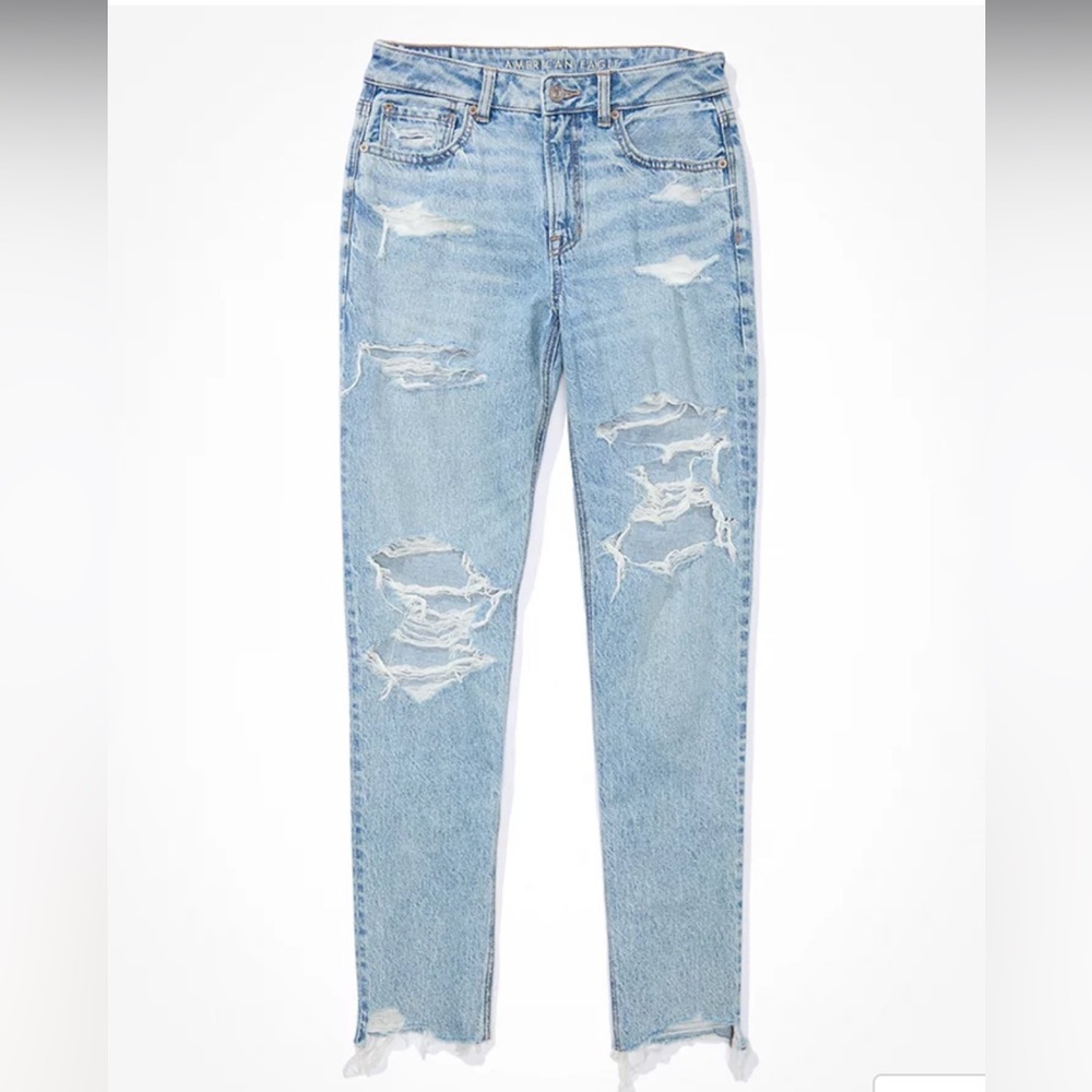 AE Strigid Ripped Mom Jean, these have been ripped up on the knees.